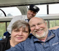 Larry and Robin Ganders, Photo Bombed by Pete the Conductor of the Coast Starlight, June 2022